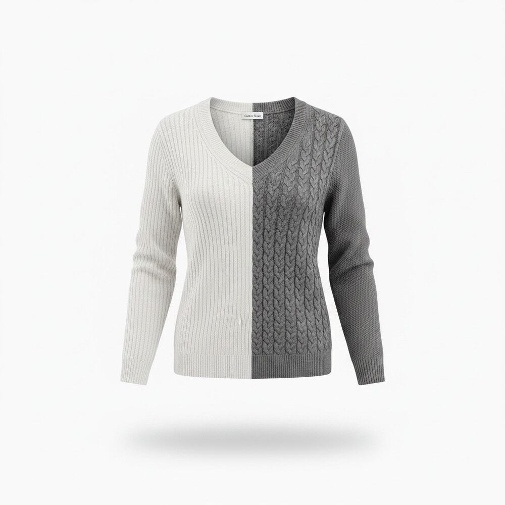 Calvin Klein Two Tone Split Cable and Ribbed V Neck Sweater M y2k dark academia